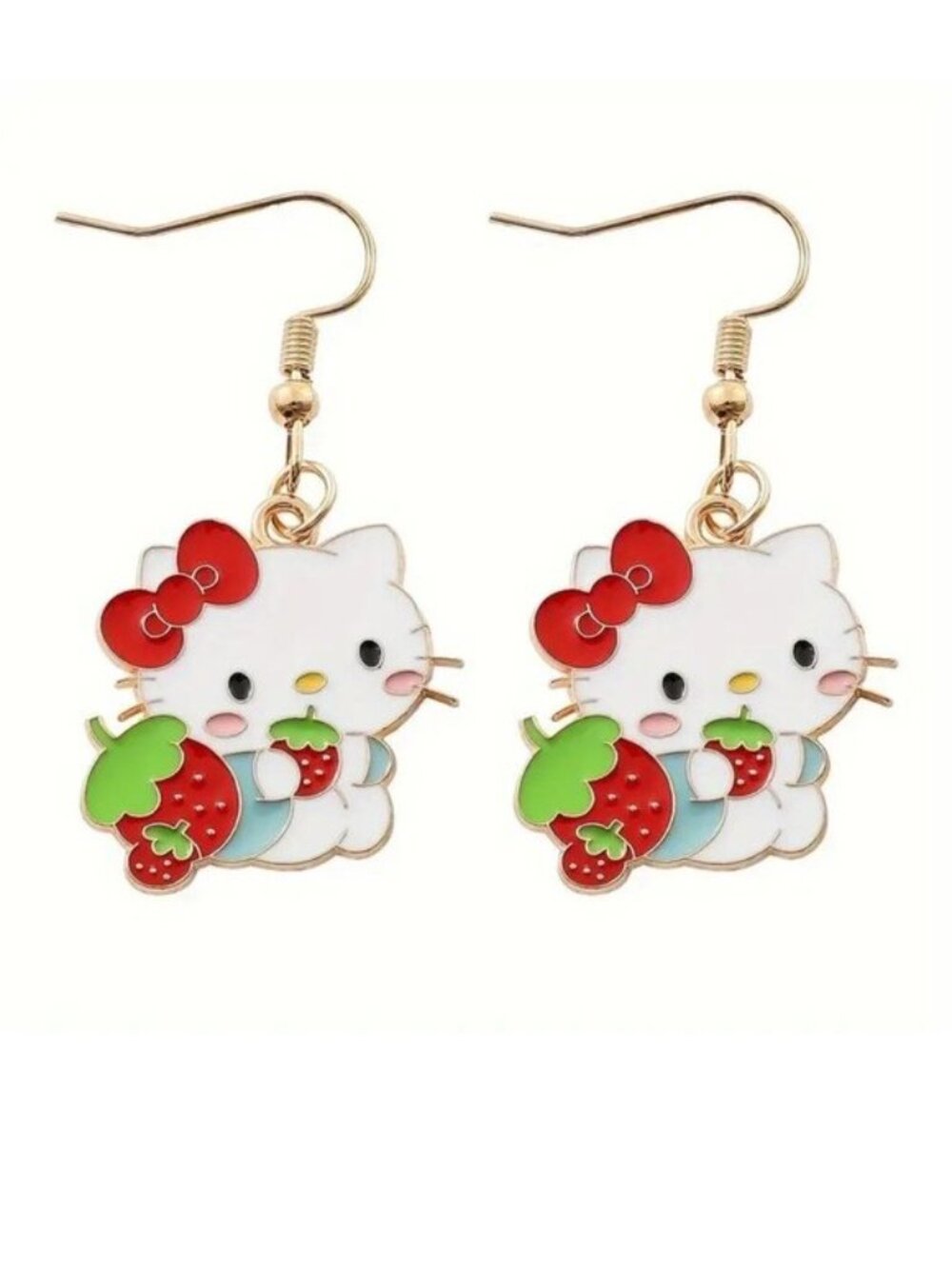 Earrings Hello Kitty Strawberry Enamel Sanrio Dangle Emo Scene Trendy Stylish